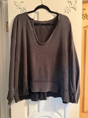 Free People We The Free Thermal Waffle Knit Top Charcoal M